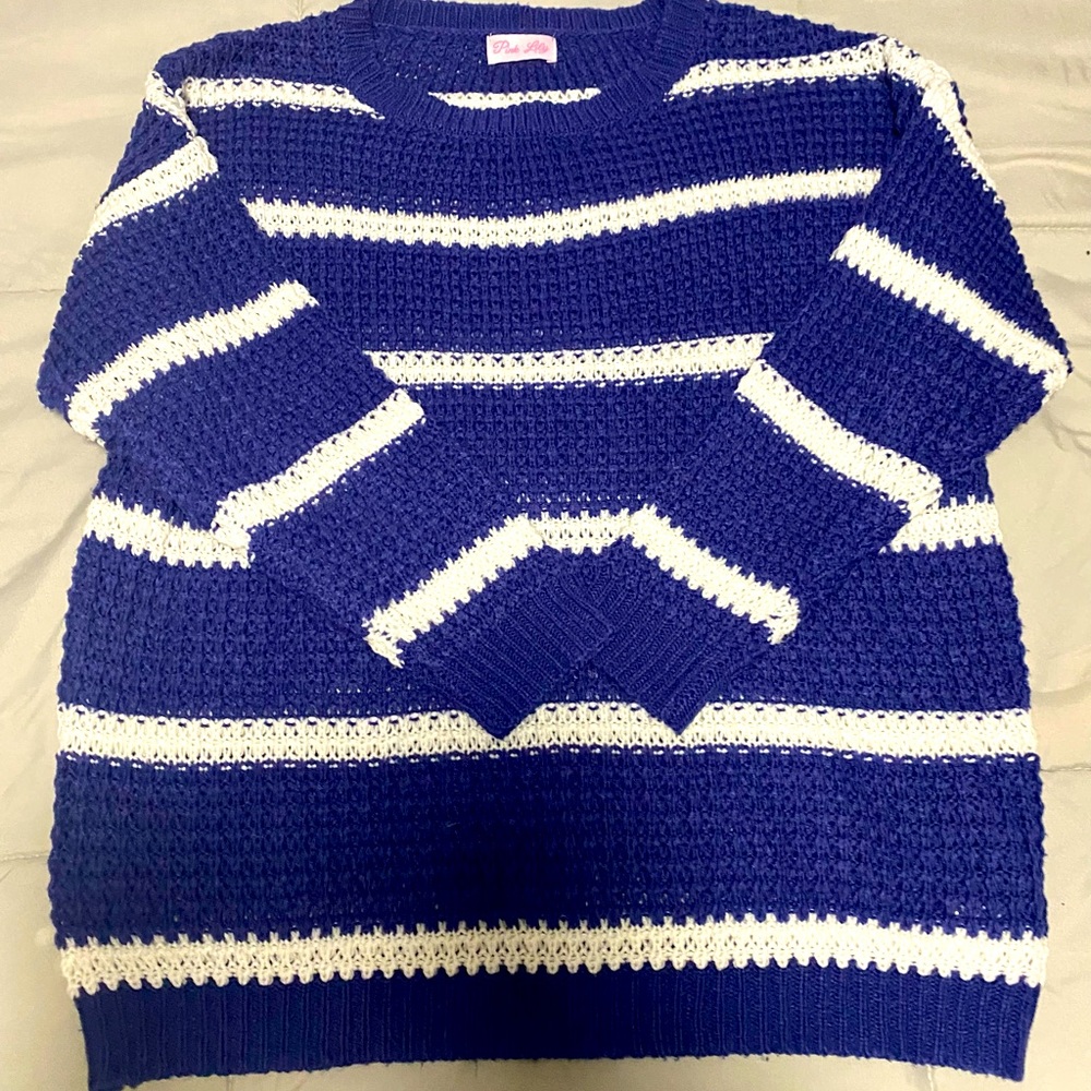 Pink Lily Blue & White Sweater